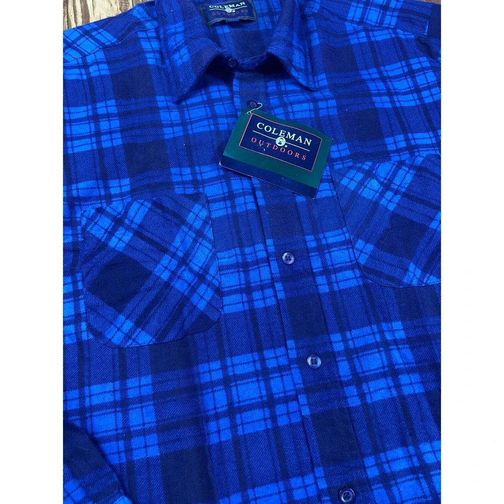 coleman outdoors vintage blue flannel button‎ down mens size large NWT